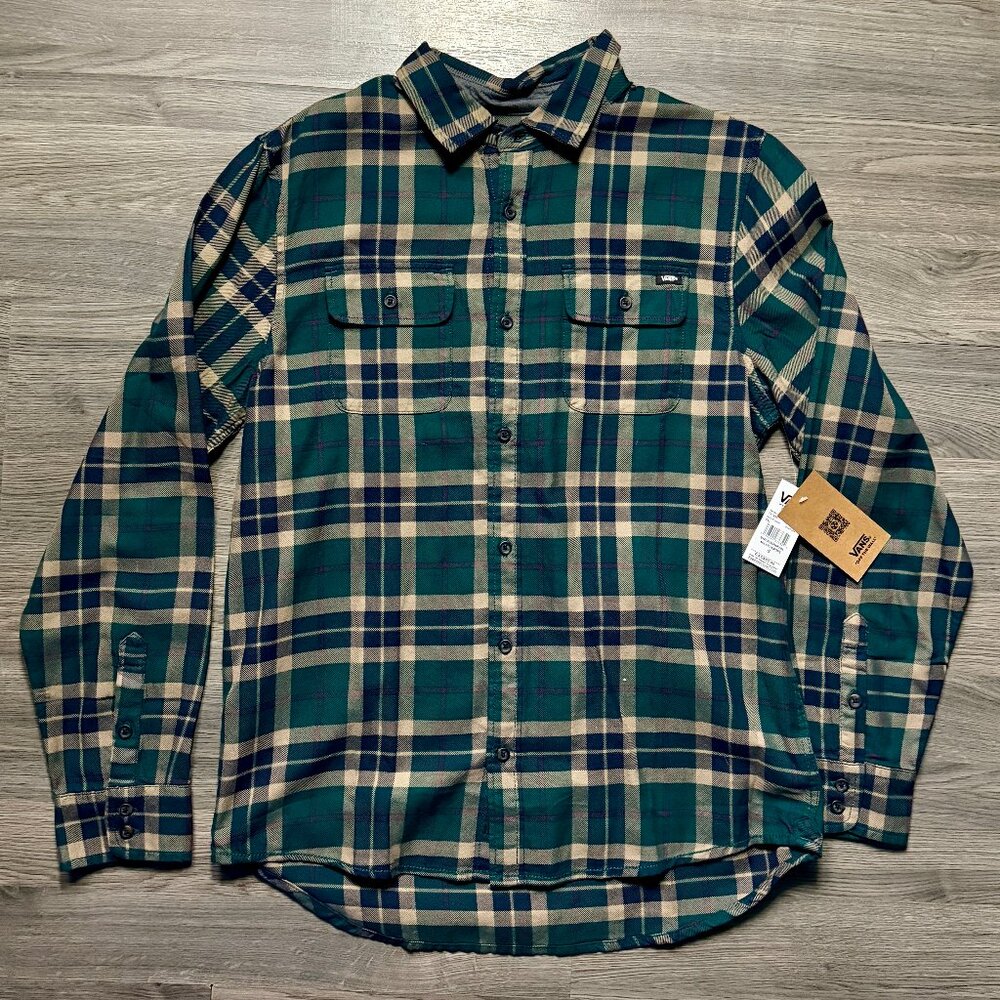 *NWT Vans Men's Box Flannel Classic Long Sleeve Shirt - Blue/Brown Plaid